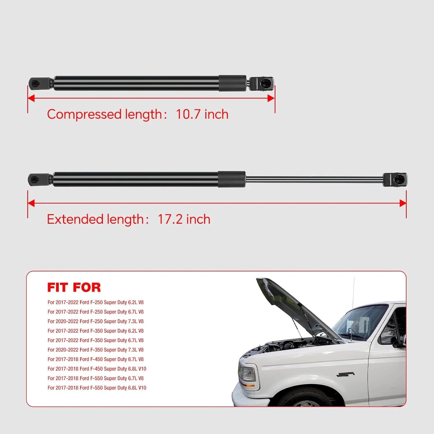 2 Front Hood Lift Supports for Ford F-250 F-350 Super Duty (2017–2022)