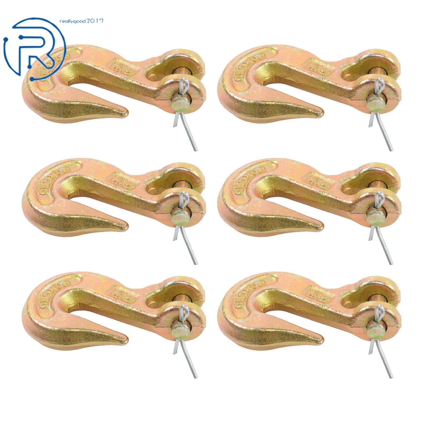 6 Pack Clevis Slip Hook 5/16" with Latch, G70 Steel, 18800lbs Breaking Strength