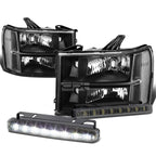 Black Clear Corner Headlight, Bumper & Smoked LED Fog Light Kit for GMC Sierra (2007–2014)