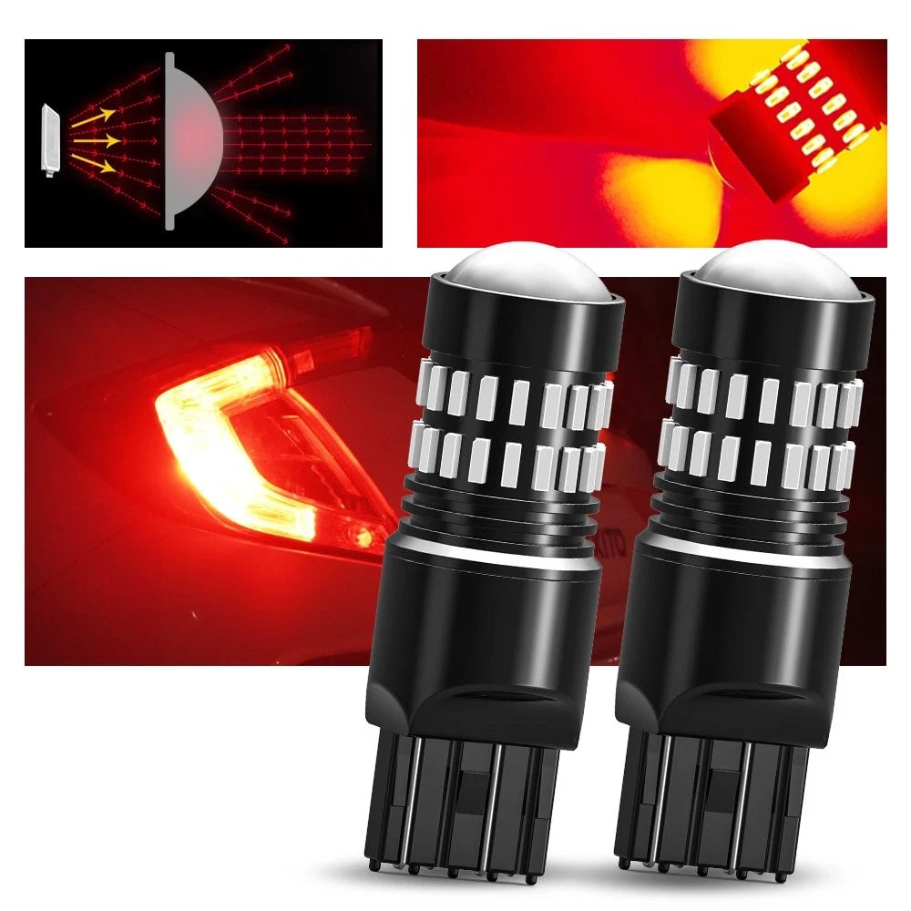 2X AUXITO 7443 7440 LED Red Strobe Brake Tail Parking Light Bulbs