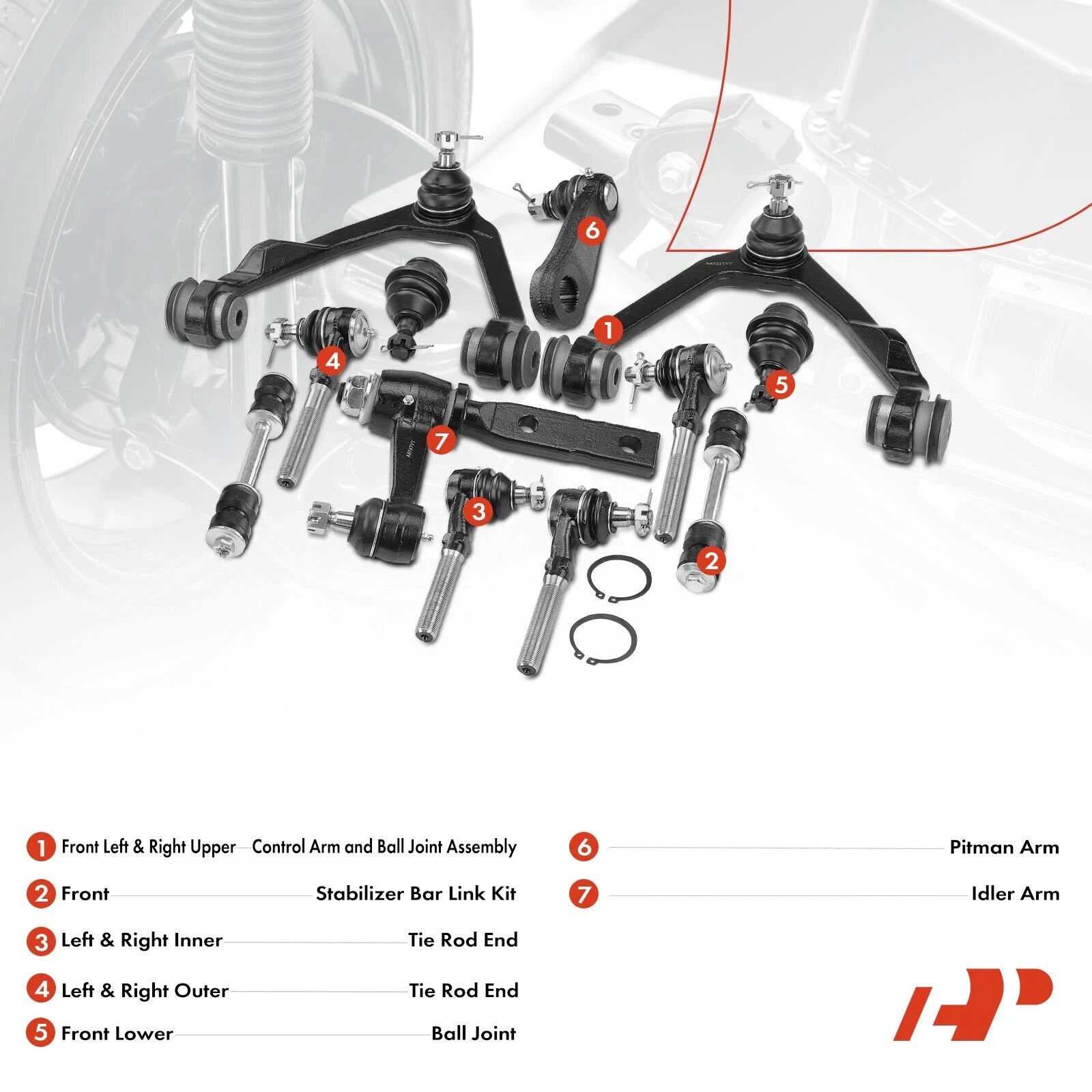 Set of 12 Front Control Arm Idler Arm Sway Bar for Ford F-150 (1997–2003)
