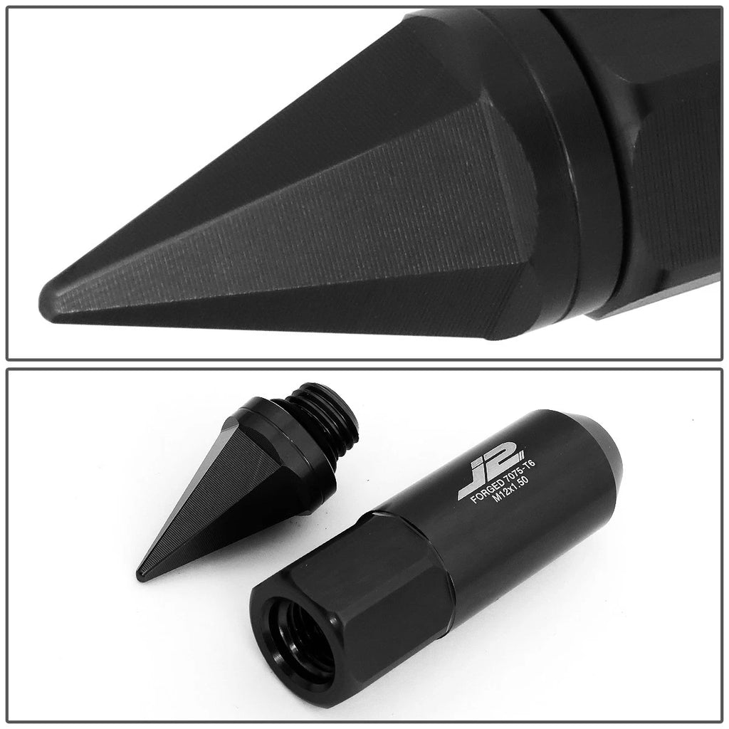Set of 20 J2 7075 Forged Aluminum M12x1.5 Spiky Cap Lug Nuts w/Adapter Black