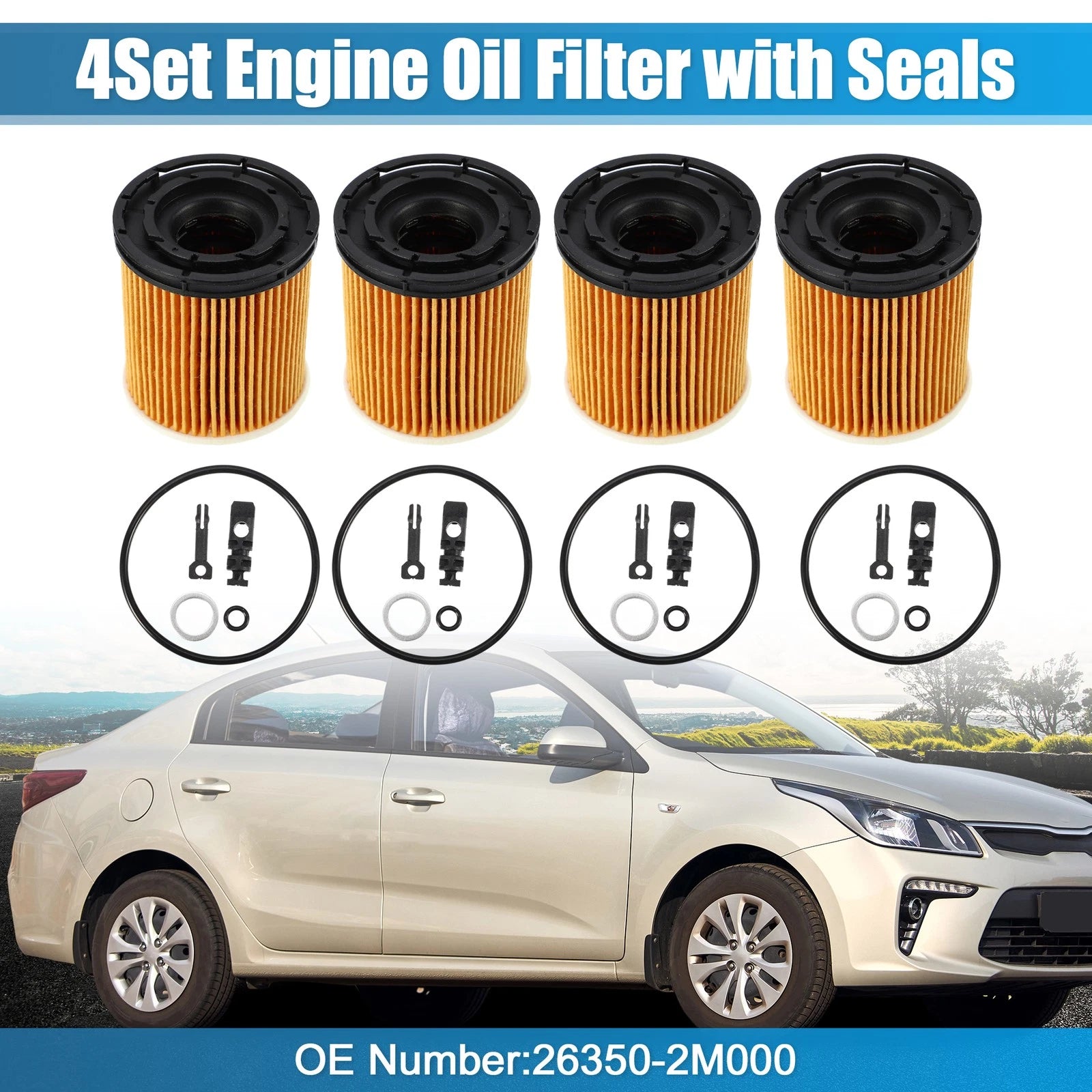 Set of 4 Engine Oil Filters 26350-2M000 for Kia K5 (2021–2022) & Rio (2020–2021)