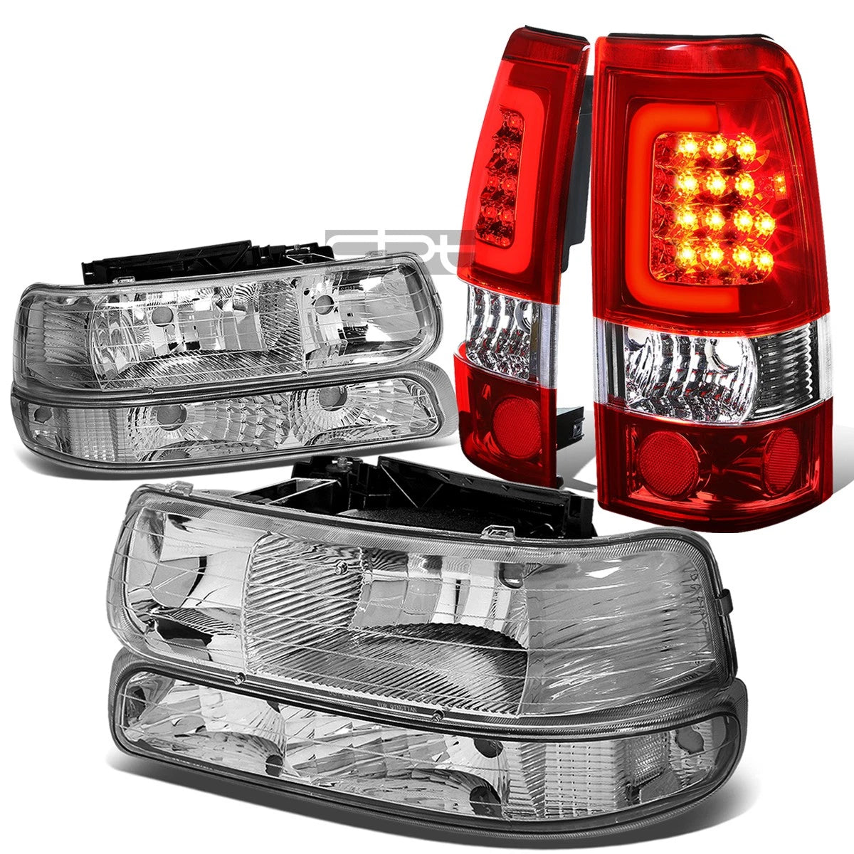 Chrome Headlight, Clear Bumper, Red 3D LED Tail Light Kit for Silverado (1999–2002)