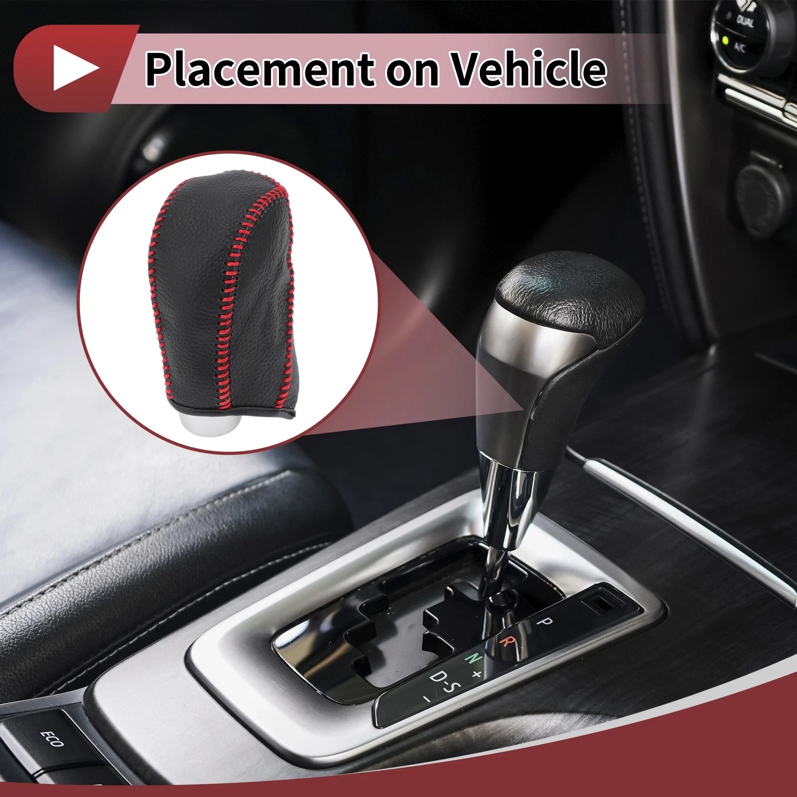 1 Pc Gear Shift Knob Cover for Subaru Forester (2014–2017) Pebbled Black Red