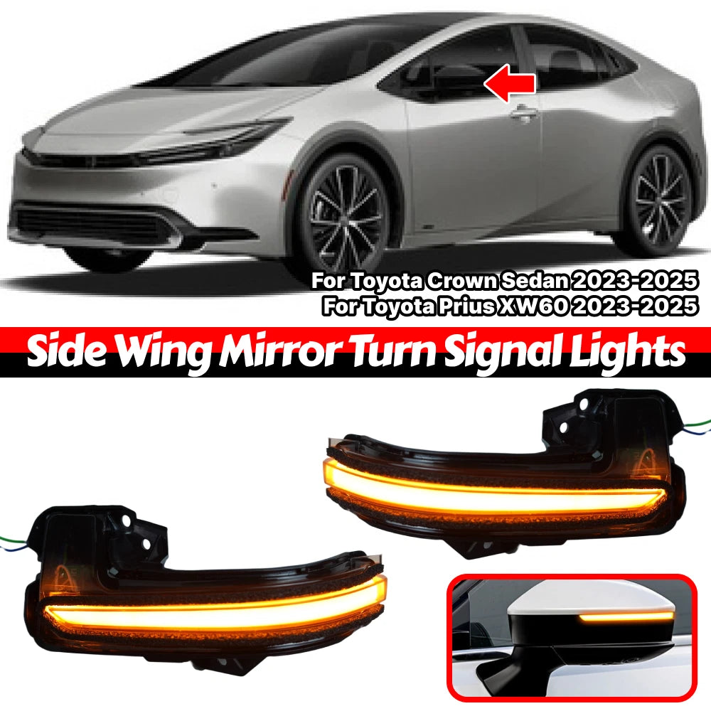 2X Dynamic LED Turn Signal Side Mirror Lights for Toyota Prius Crown Sedan (2023+)