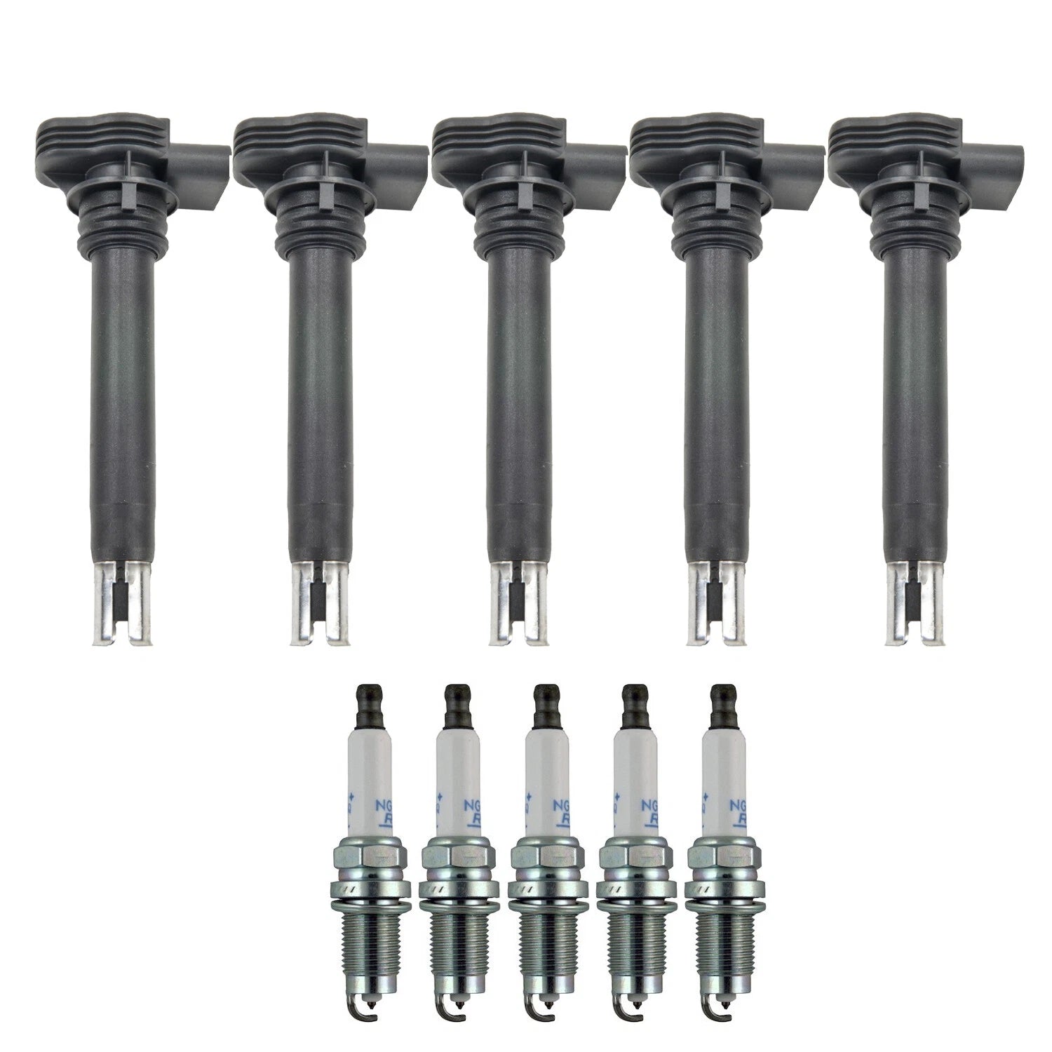 Set of 5 Ignition Coils & NGK Laser Platinum Spark Plugs for Beetle Jetta