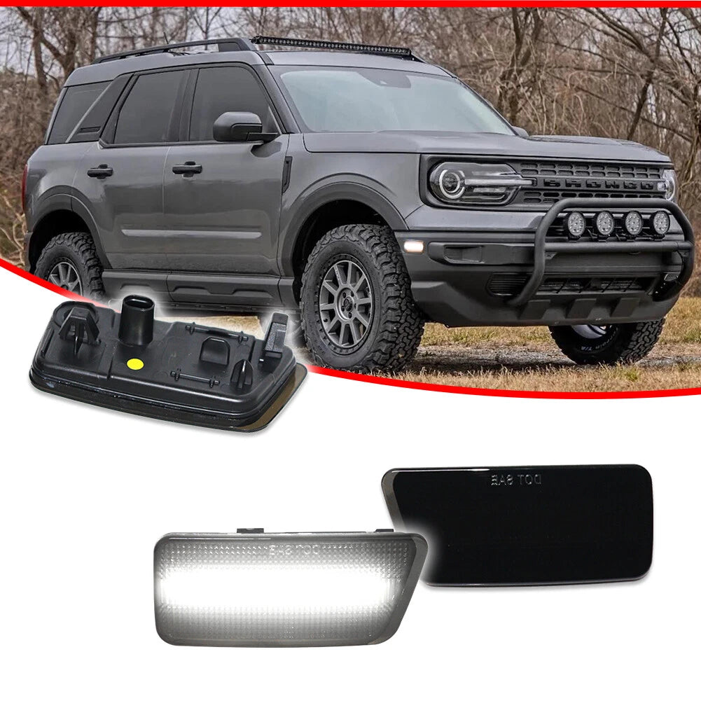 Smoked White LED Front Side Marker Lights for Ford Bronco Sport (2021–2024)