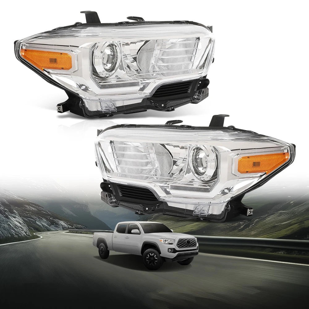 LED DRL Chrome Halogen Headlights for Toyota Tacoma (2016–2022)