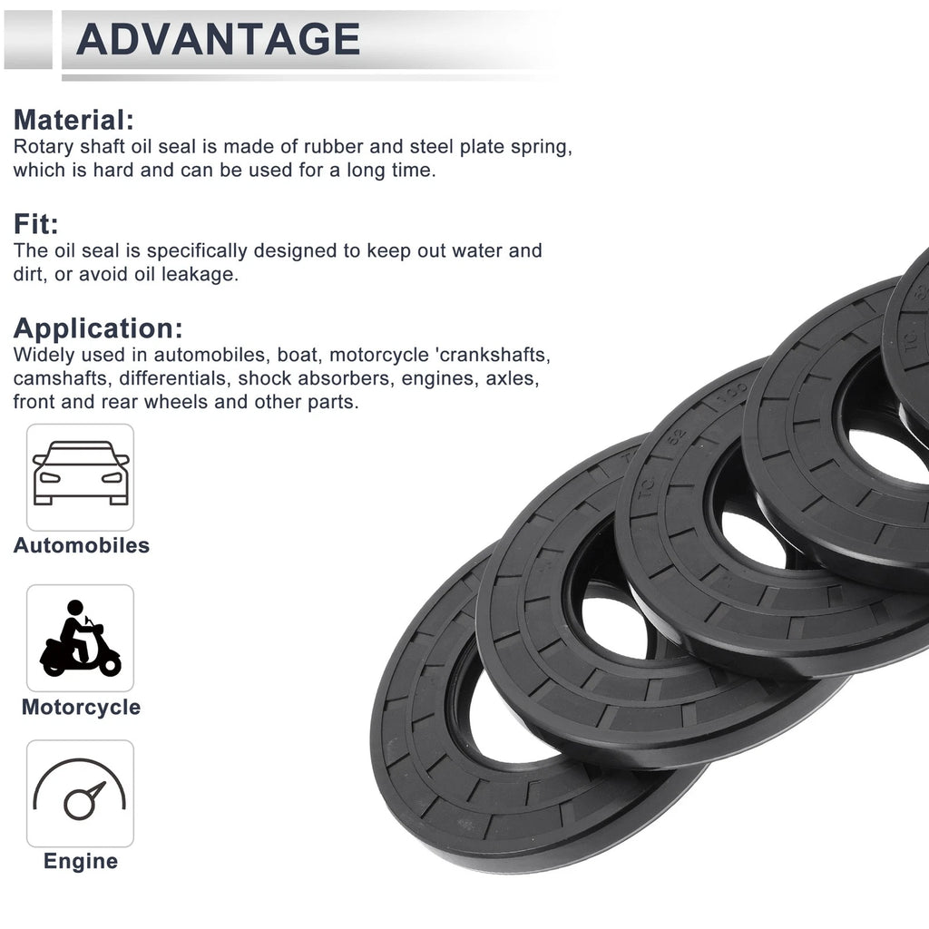 Set of 5 Oil Seal Rotary Shaft Seal Nitrile Rubber 52x100x10mm