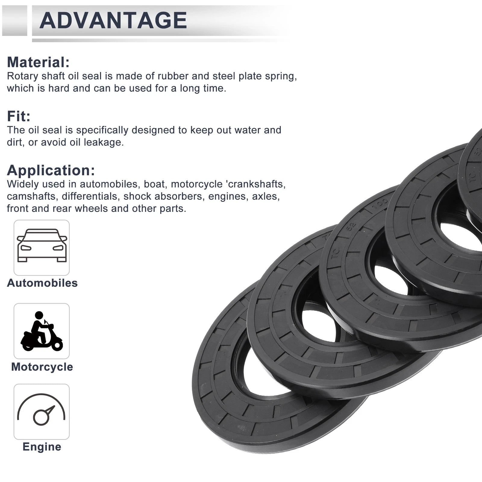 Set of 5 Oil Seal Rotary Shaft Seal Nitrile Rubber 52x100x10mm