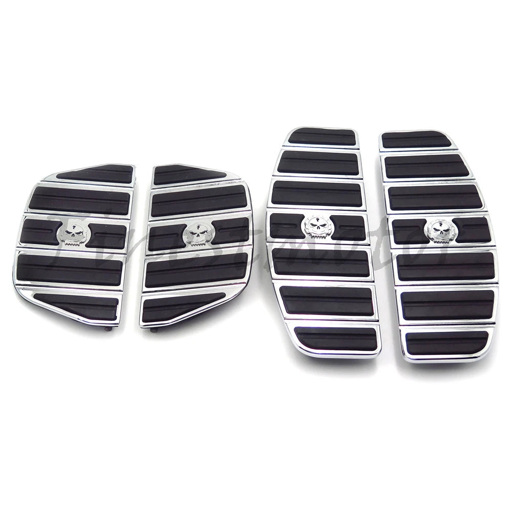 Chrome Skull Rider Passenger Footboard Kit for Harley Touring/Softail (1987–2015)