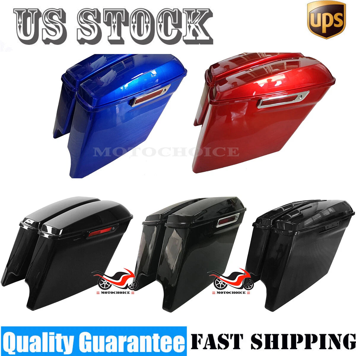 5" Stretched Extended Hard Saddle Bags for Harley Touring Street Glide (2014–2024)