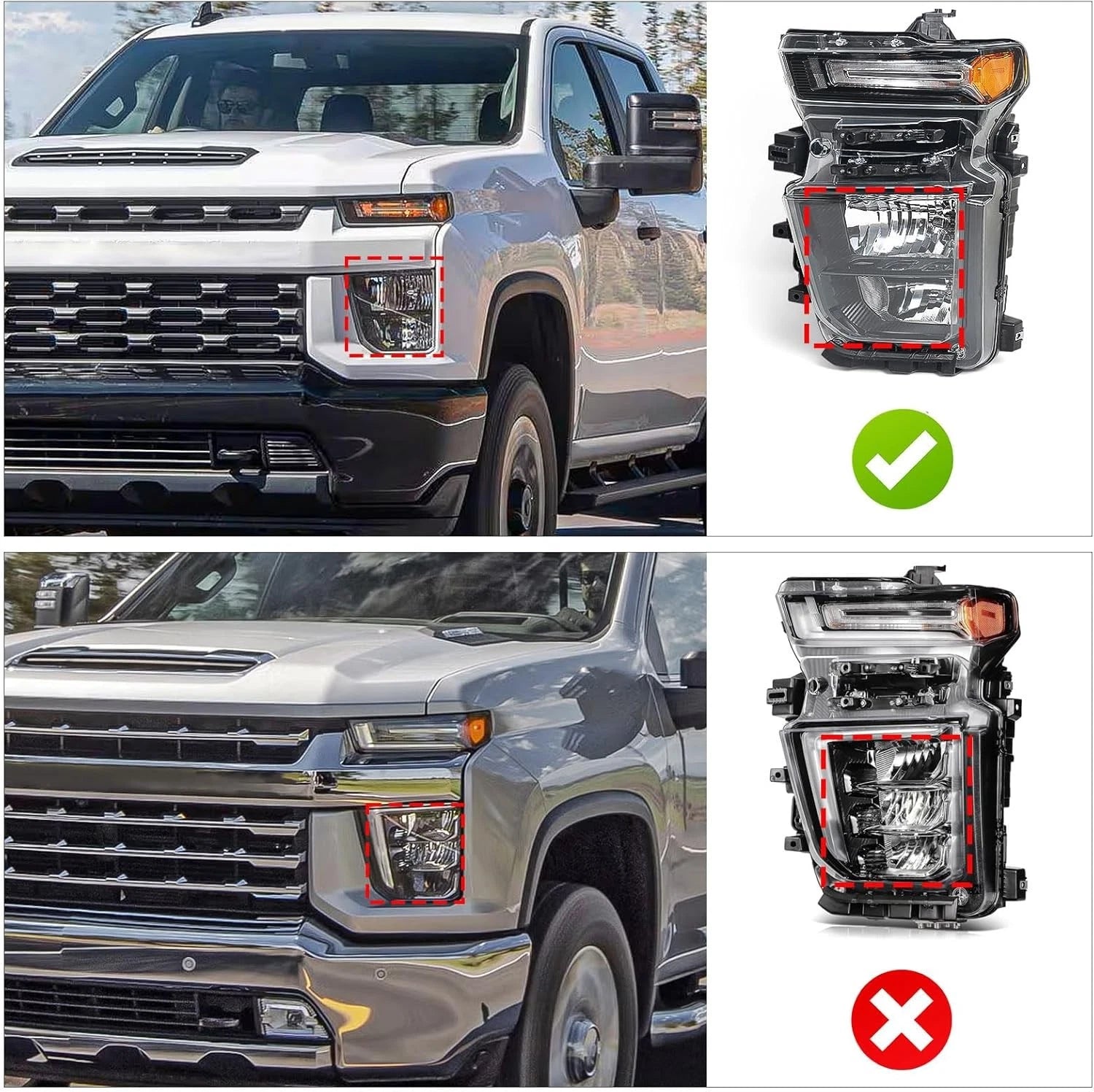 Halogen Headlight Set for Chevy Silverado 2500HD 3500HD (2024–2025) w/ Bulb