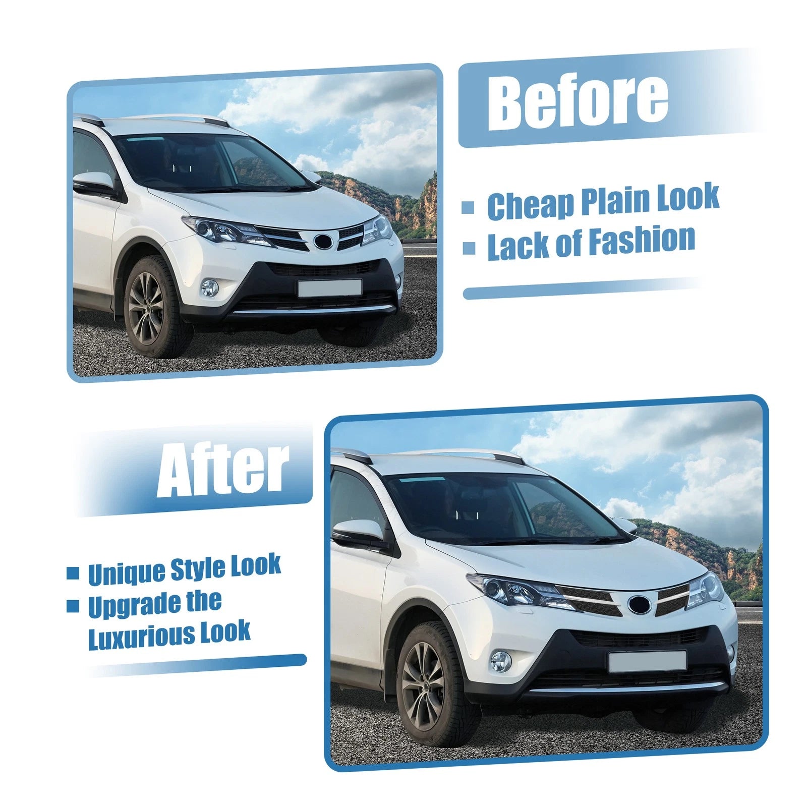 Set of 2 Front Hood Bumper Grille for Toyota RAV4 (2013–2015) Silver Tone