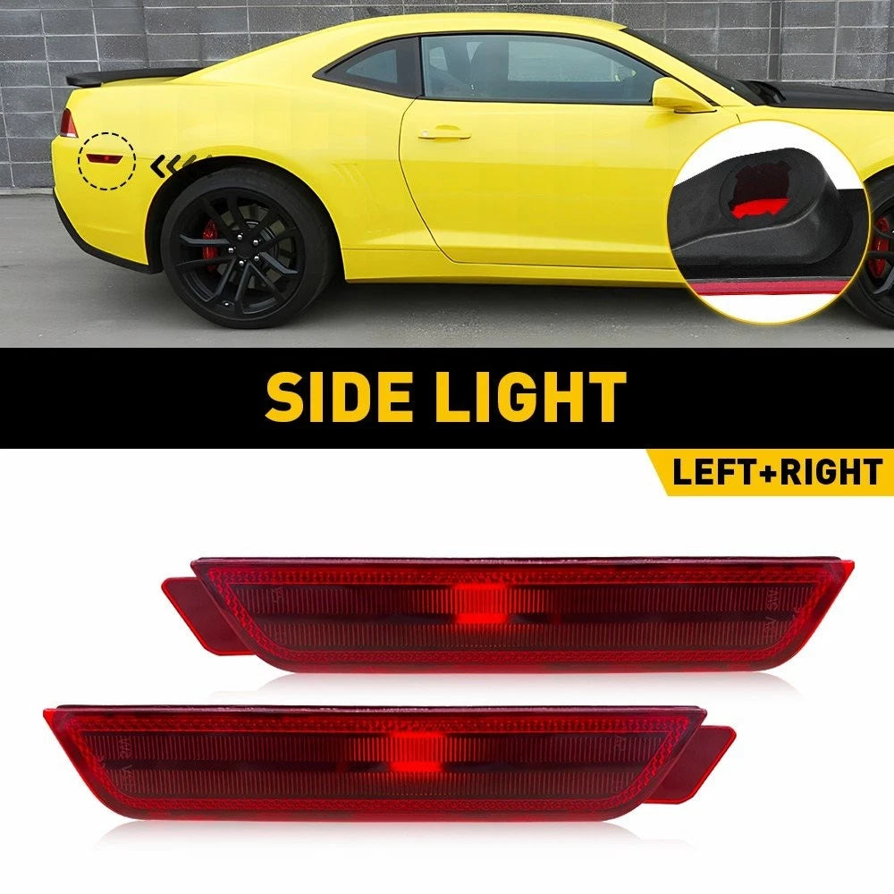 Set of 2 Rear Bumper Side Marker Light Red Lens Reflectors for Chevy Camaro (2010–2015)