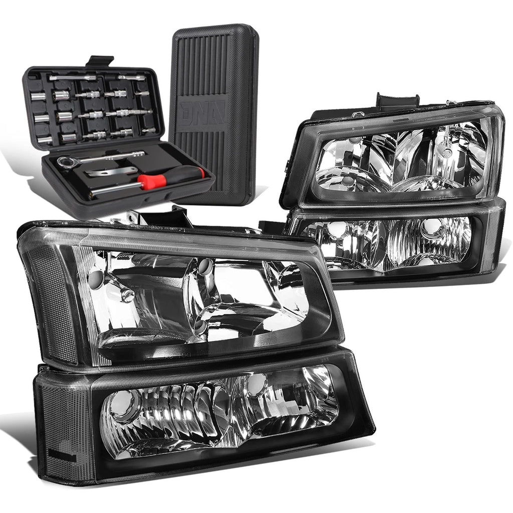 Set of 2 Black/Clear Side Headlight Bumper Lamps for Chevy Silverado (2003–2006)