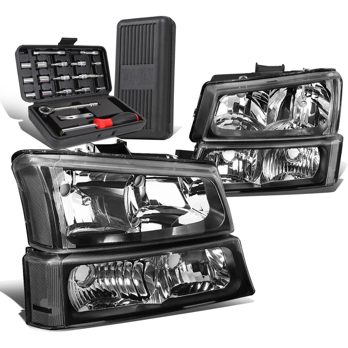 Set of 2 Black/Clear Side Headlight Bumper Lamps for Chevy Silverado (2003–2006)