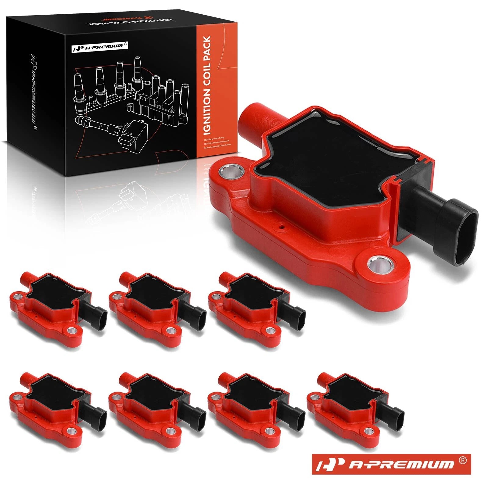 8 Pack Red Ignition Coil for Chevrolet Silverado 1500 (2007–2013) GMC Cadillac
