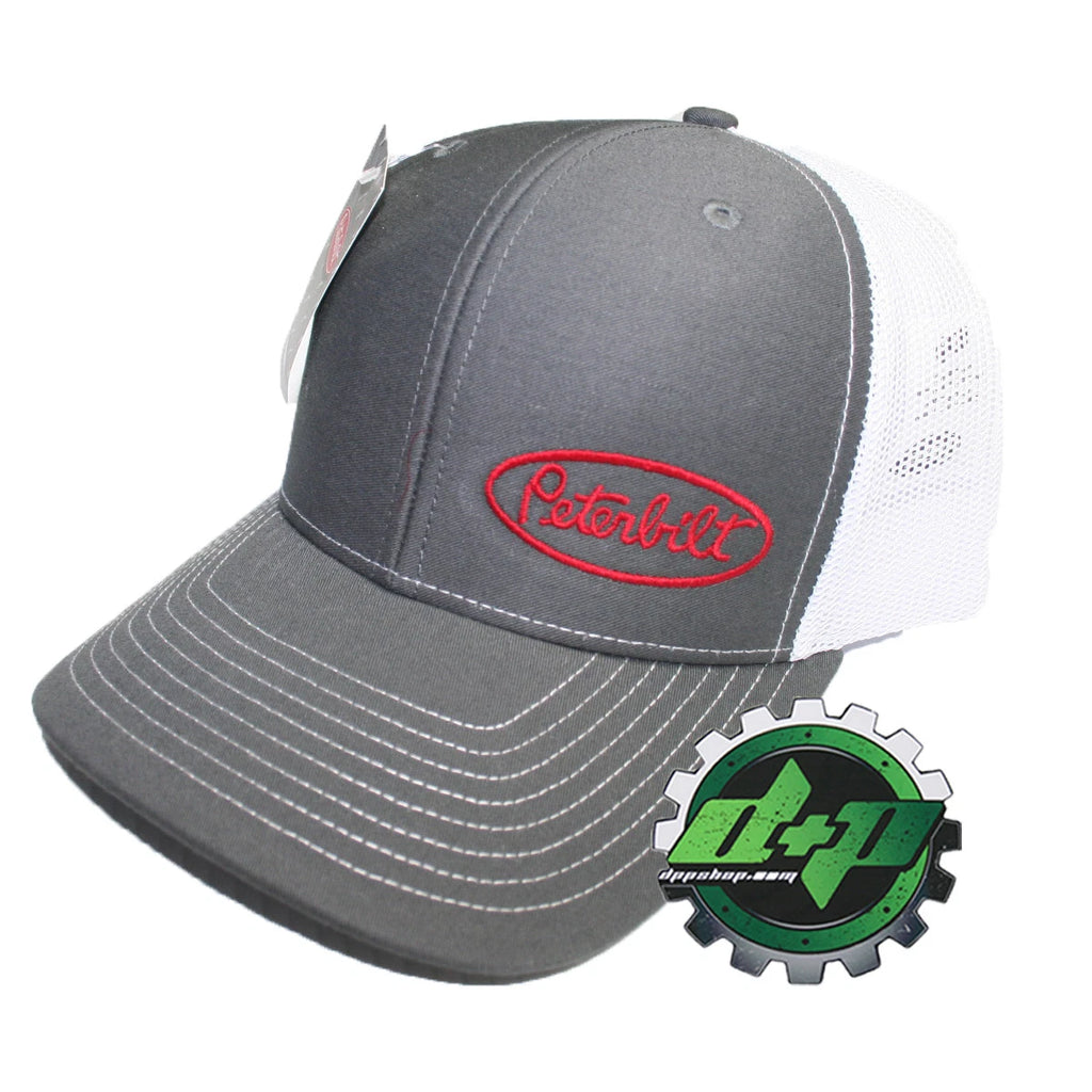 Charcoal/White Mesh Back Baseball Cap for Peterbilt Trucks (All Years)