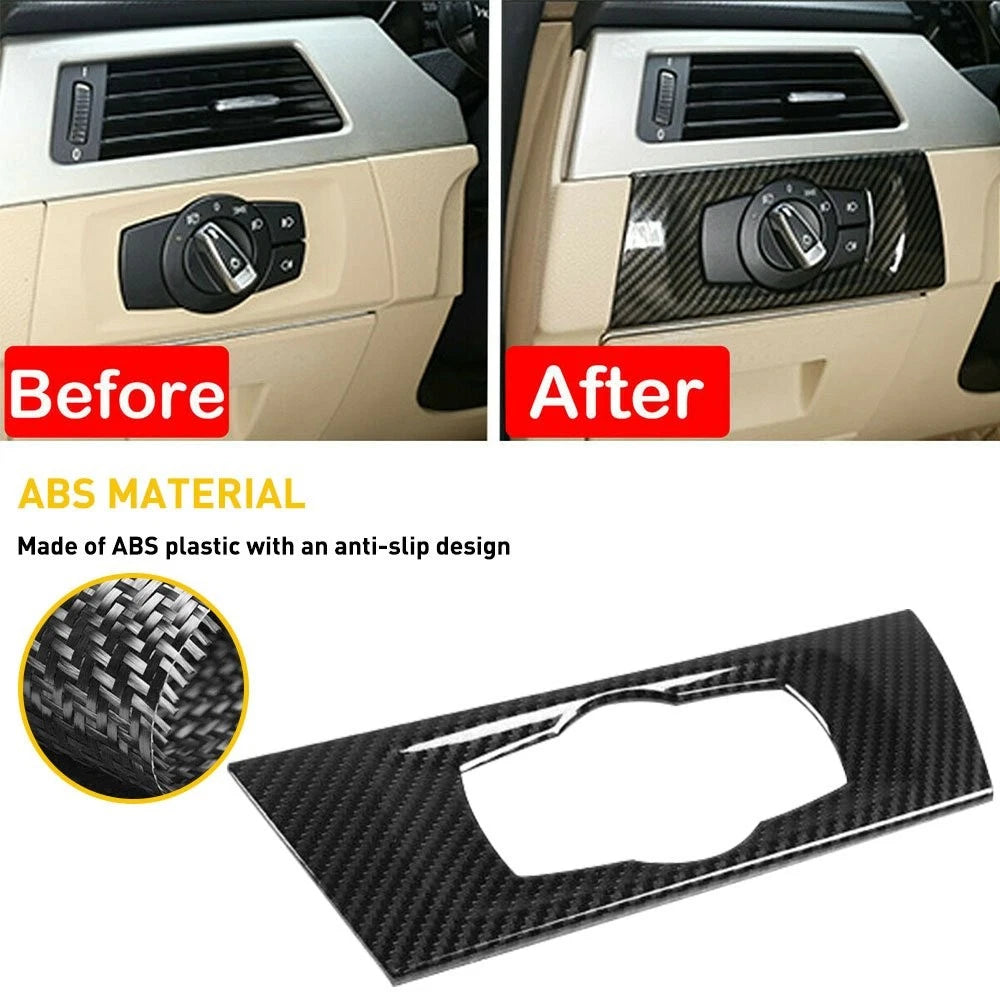 Real Carbon Fiber Headlight Switch Frame Cover Trim for BMW 3 Series (2007–2013)