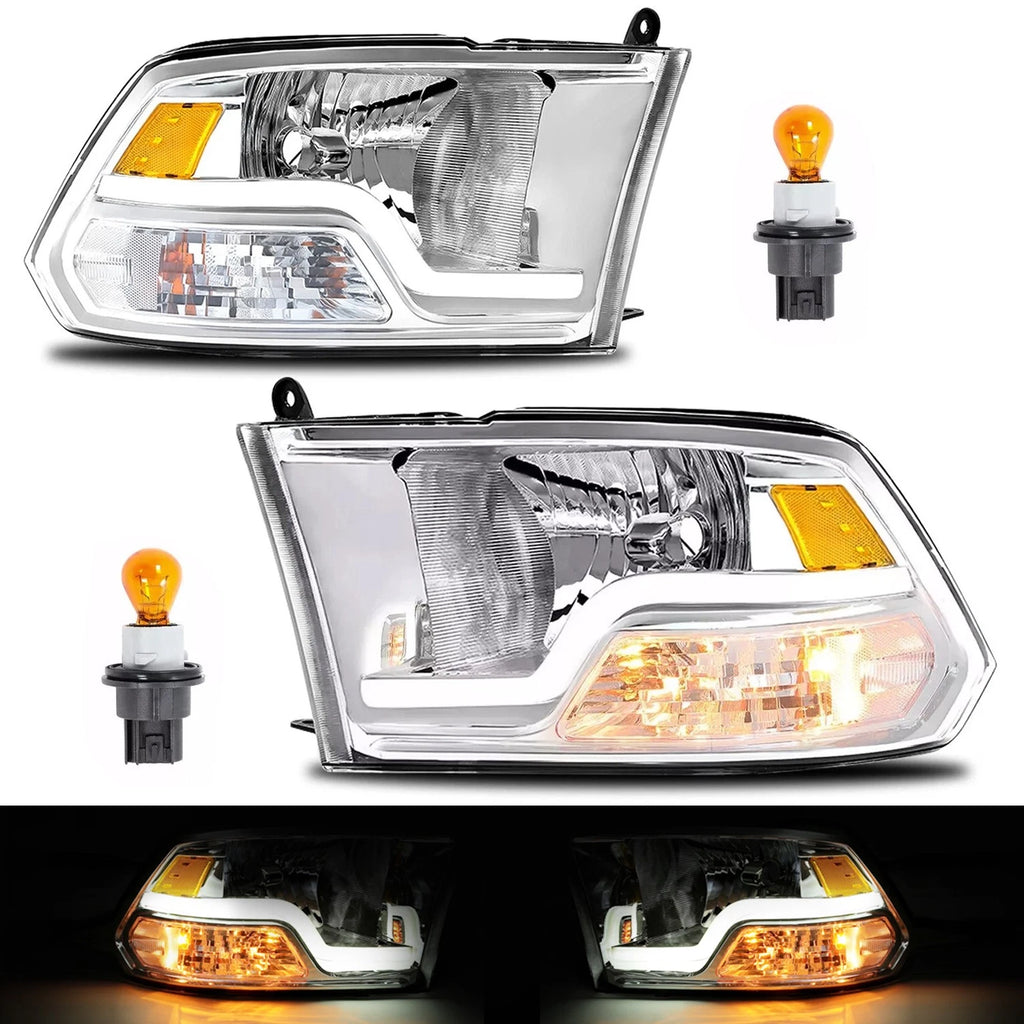 Sequential Turn Signal Headlights with LED DRL for Dodge Ram 1500 2500 3500 (2009–2018)