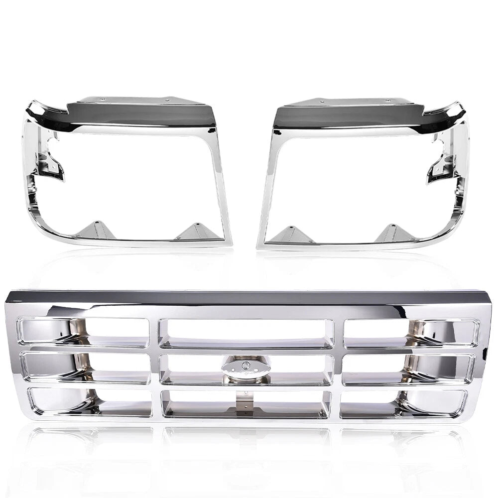 Chrome Front Grille and Headlight Trim Bezel Set for Ford Bronco F150 (1992–1996)
