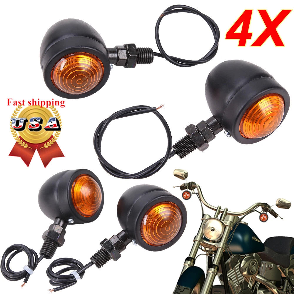 4X Amber Bullet Turn Signals for Harley Honda