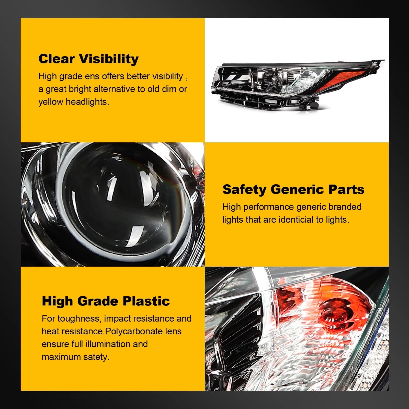 Pair Headlights for Toyota Highlander (2017–2019) Black w/DRL Projector
