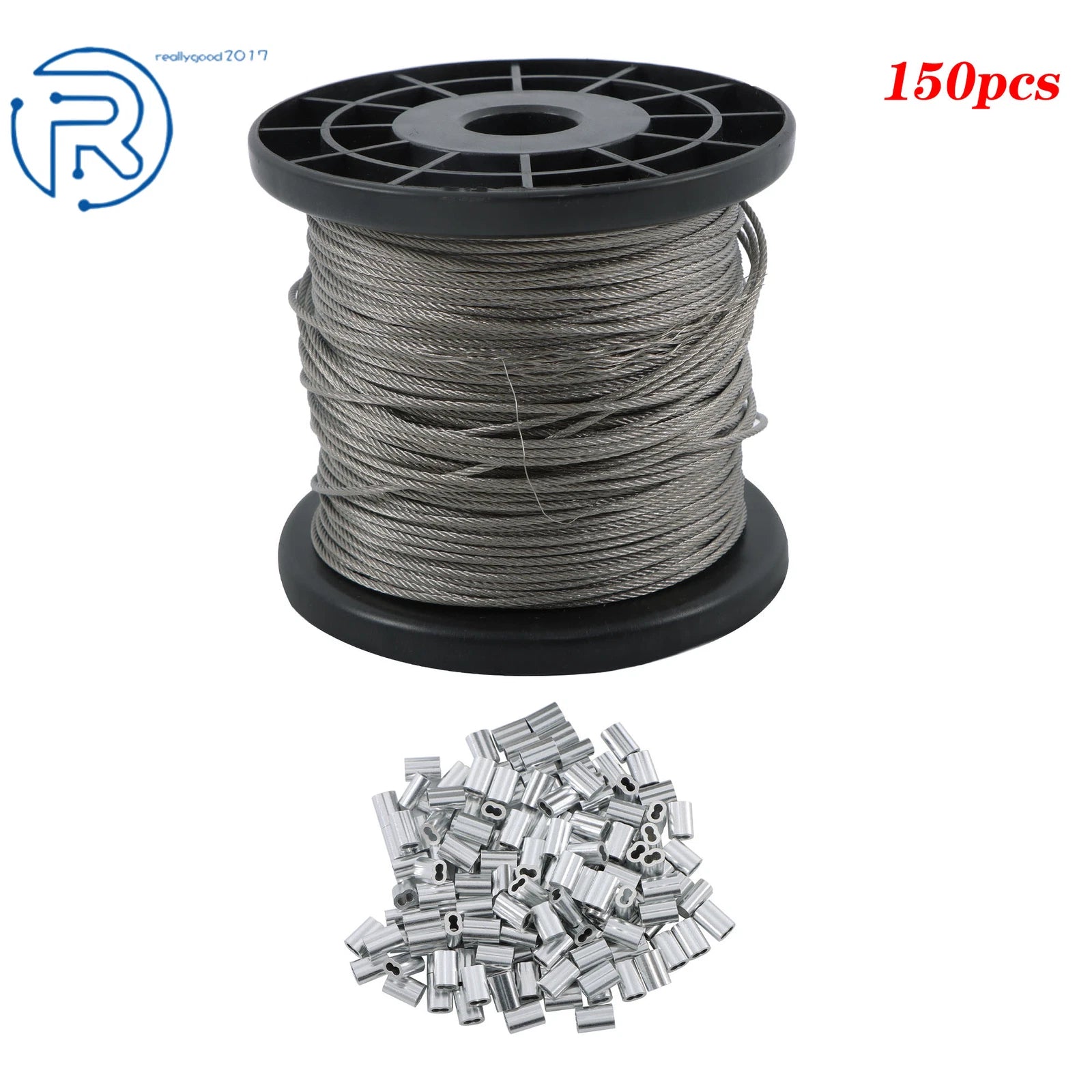 7x7 Wire Rope for 304 Stainless Steel (328FT) with 150 Crimping Sleeves