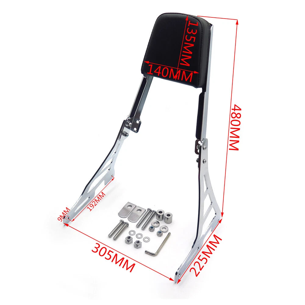 Chrome Flame Backrest Sissy Bar with Leather Pad for Harley Sportster (883-1200)