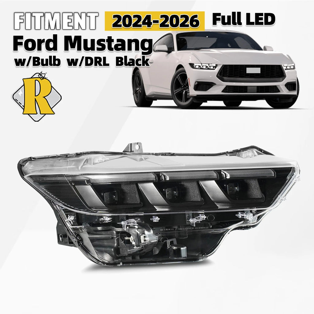 Full LED Headlight for Ford Mustang (2024–2026) Black w/Bulb & Module DRL