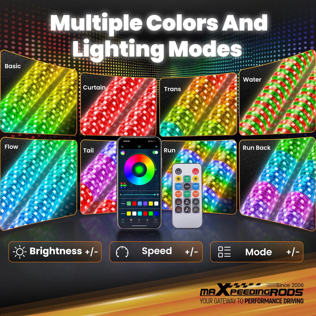 2FT LED Whip Lights for ATV UTV Golf Cart (RGB, App Remote)