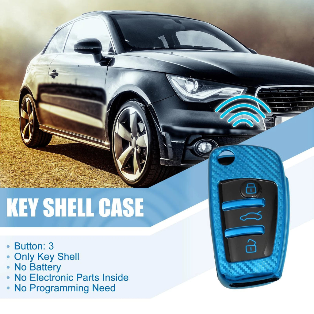 Silicone Smart Key Fob Case Cover for Audi A3 A1 (2013–2020) - Carbon Fiber Blue