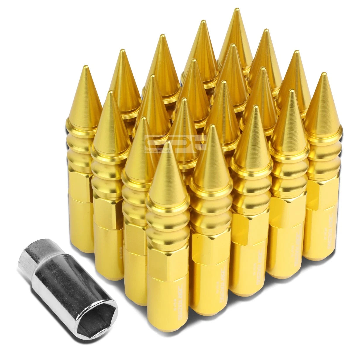 20 PCS M12X1.5 107MM Tall Gold Aluminum Spiked Cap Lug Nuts + Adapter