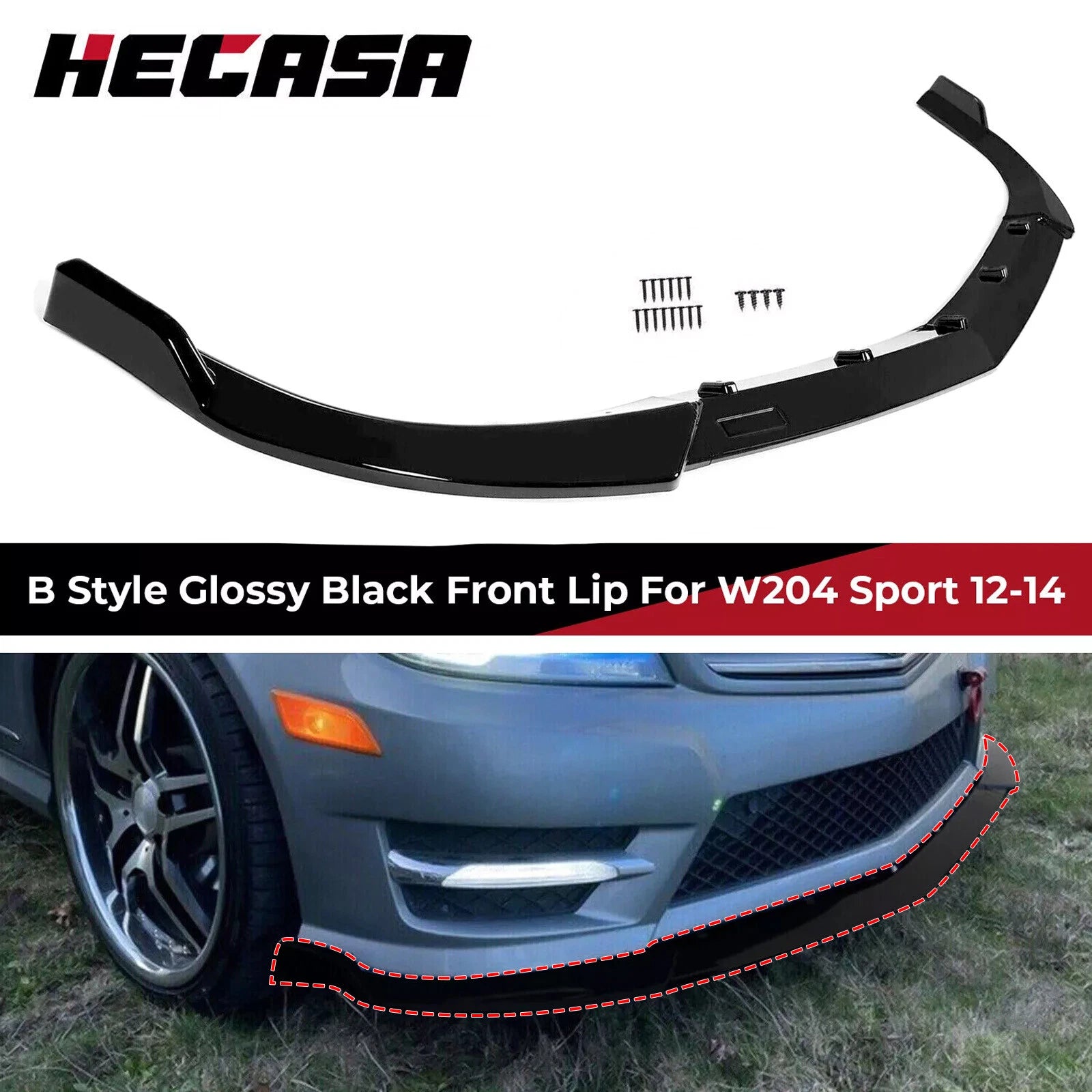 Glossy Black Front Bumper Lip Splitter for Benz C Class W204 (2012–2014)