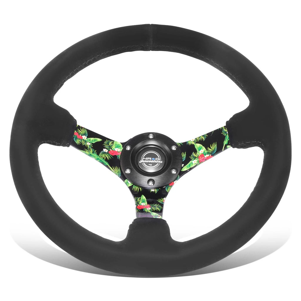 NRG 350mm 3" 3-Spoke Black Suede Steering Wheel for Universal Fit
