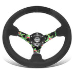 NRG 350mm 3" 3-Spoke Black Suede Steering Wheel for Universal Fit