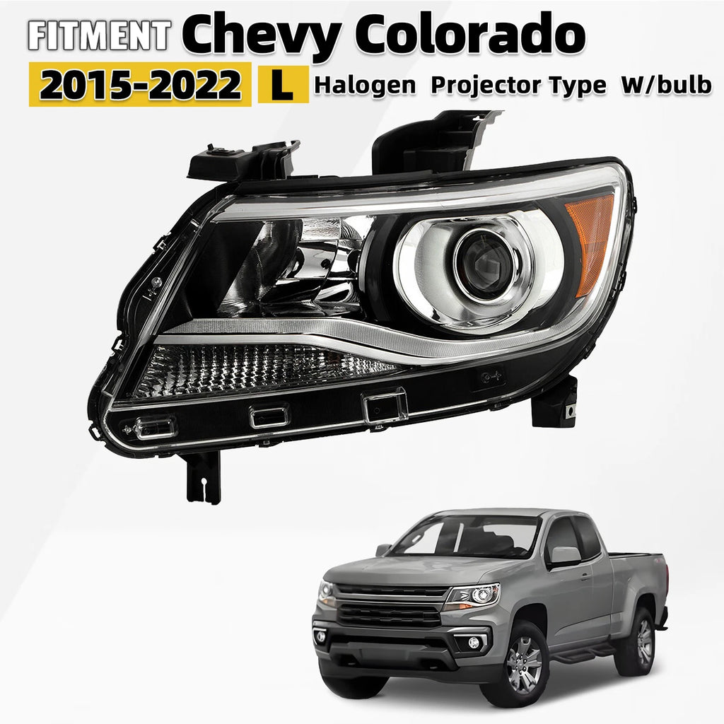 Halogen Projector Headlight W/Bulb Left for Chevy Colorado LT Z71 ZR2 (2015–2022)