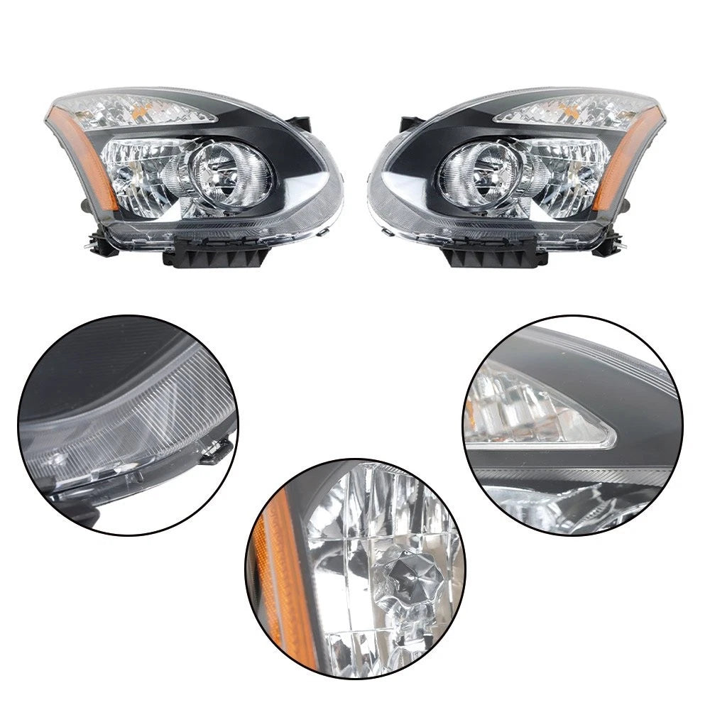 Set of 2 Halogen Headlight Assemblies for Nissan Rogue (2008–2013) Black Housing