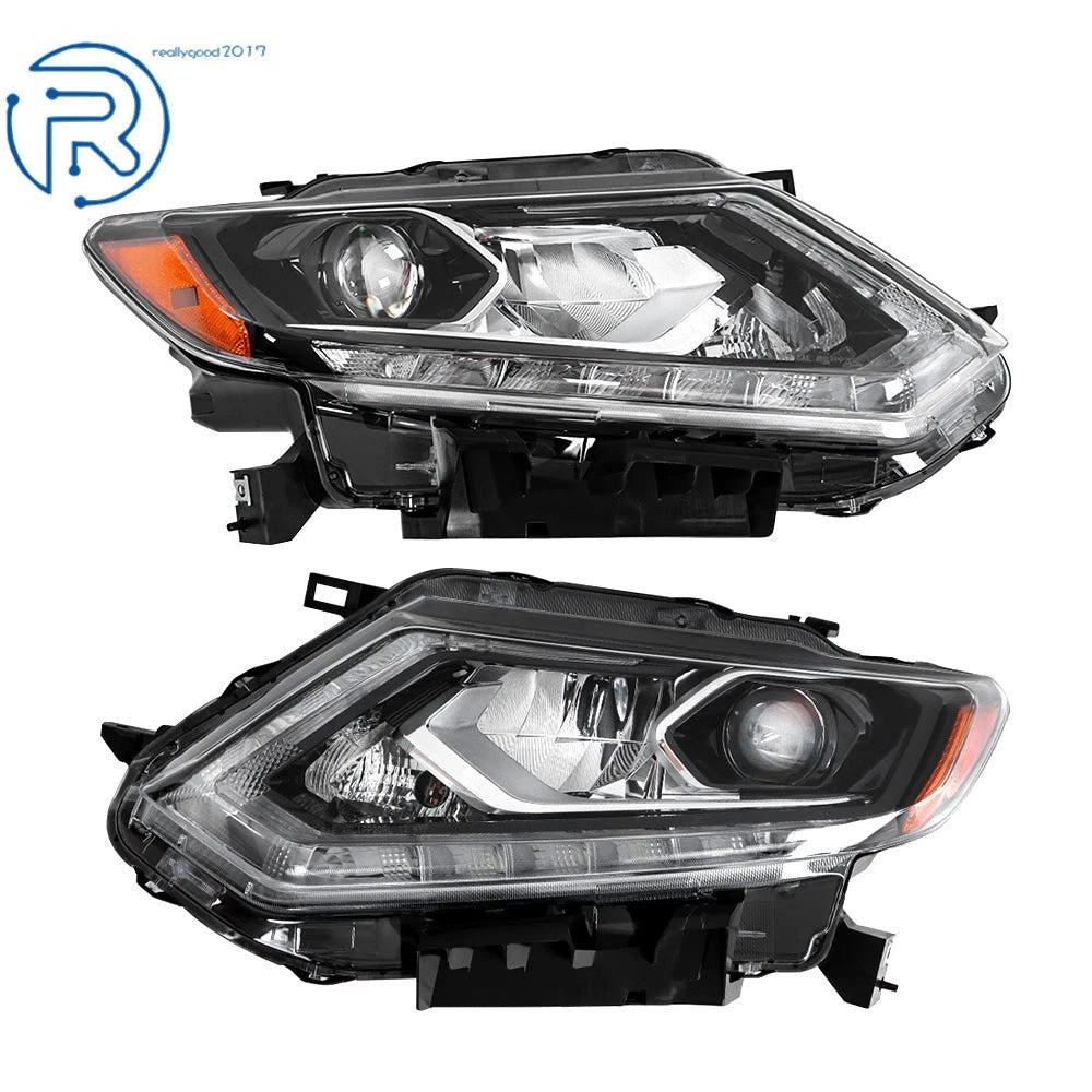 Set of 2 Chrome Housing LED Headlight Assemblies for Nissan Rogue (2014–2016)