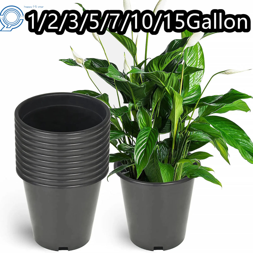 Set of 5 Heavy Duty Plastic Nursery Pots for Plants (1/2/3/5/7/10/15 Gallon)