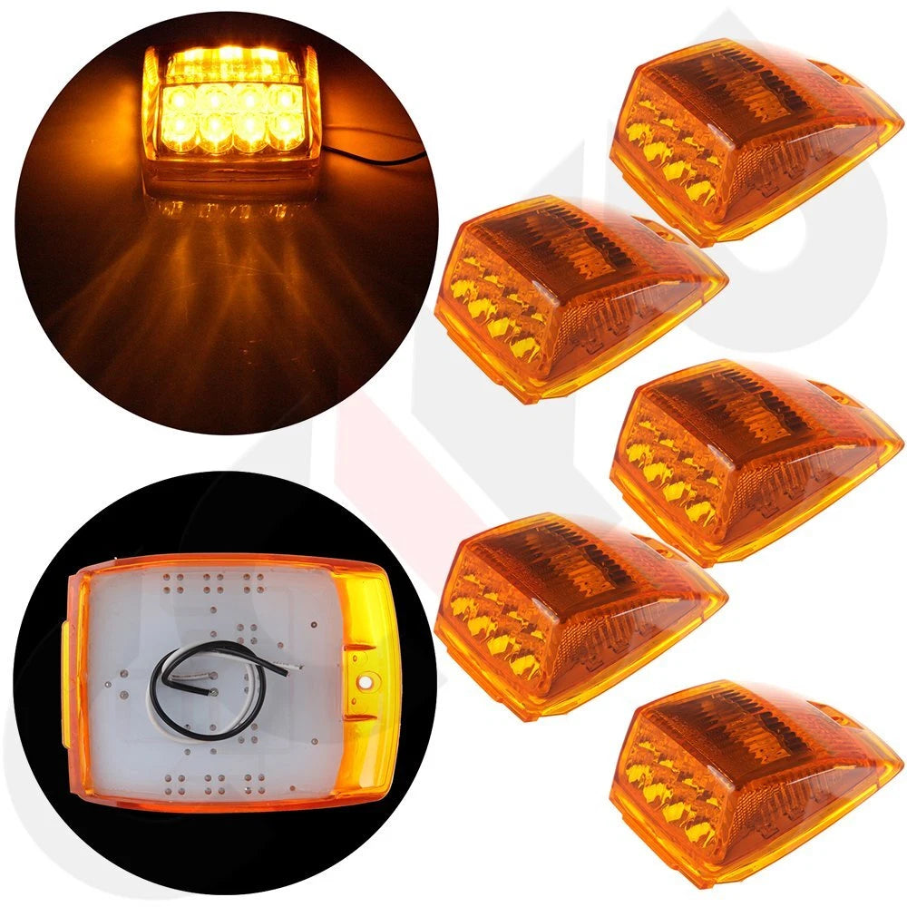 5X Amber Cab Marker Roof Lights with Reflector for Kenworth Peterbilt 