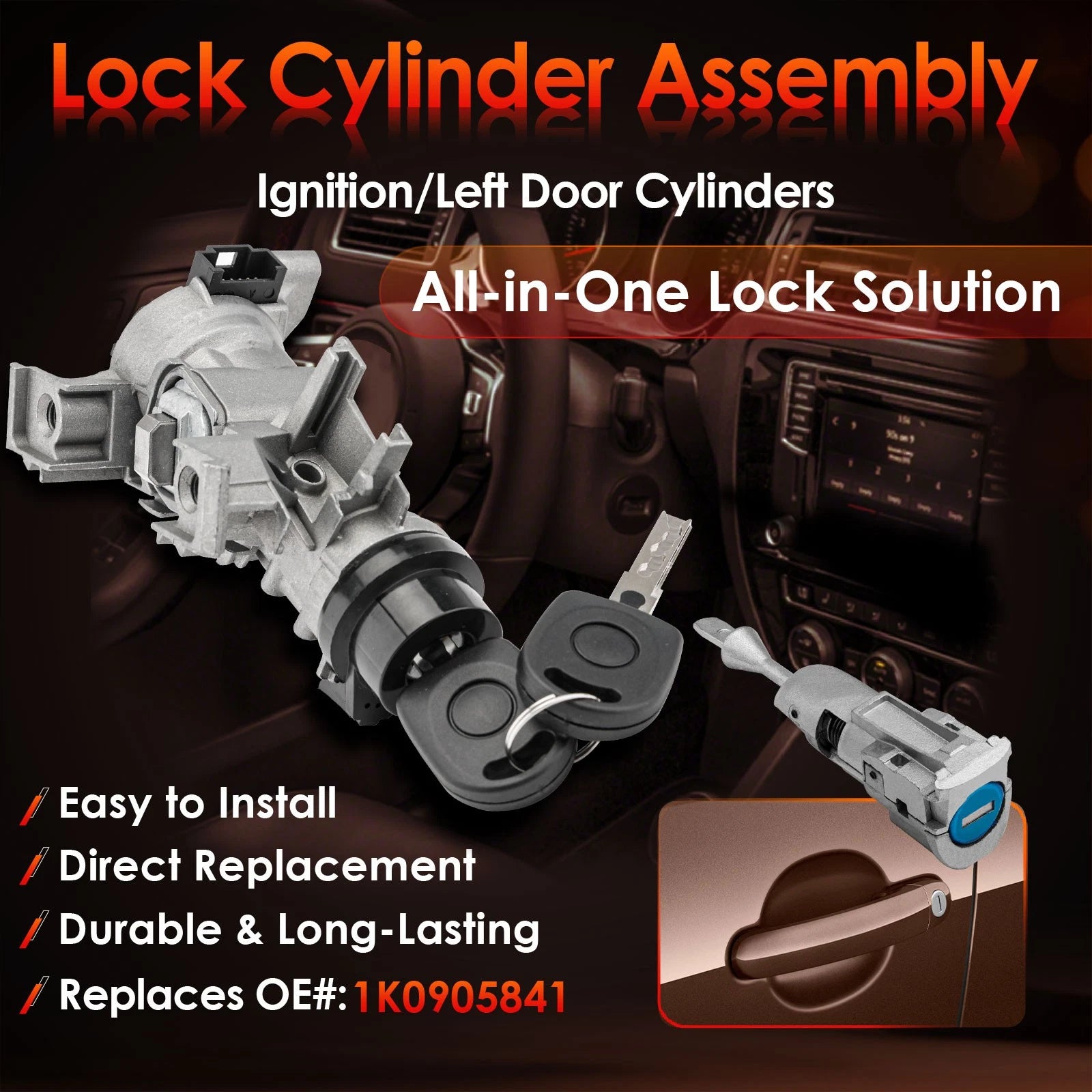 Ignition Switch Lock Cylinder with Remote Key Shell for VW Jetta (2011-2018)