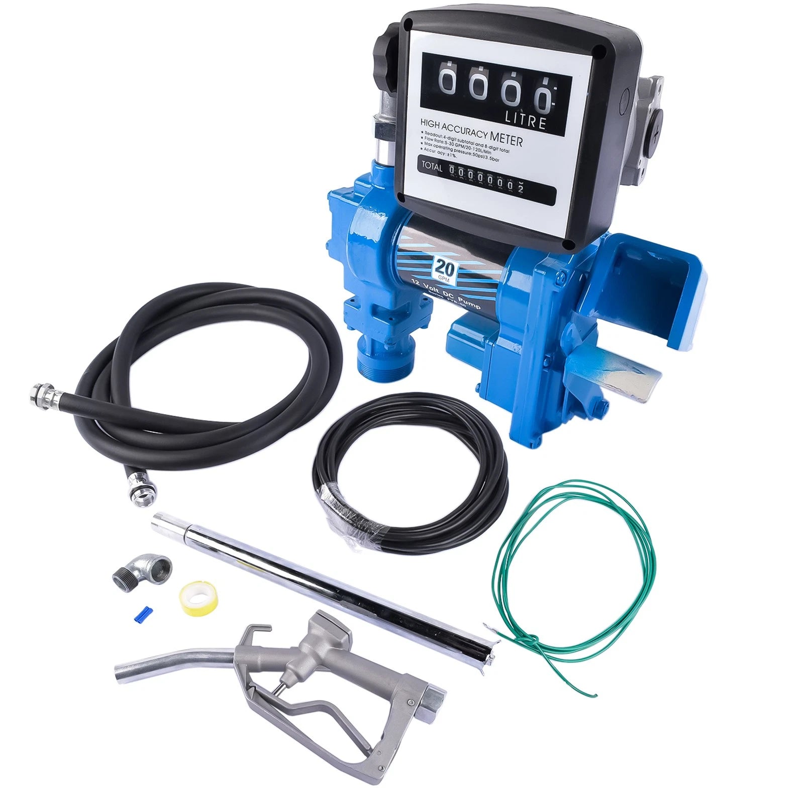12V Diesel Gasoline Fuel Transfer Pump 20GPM with Oil Meter
