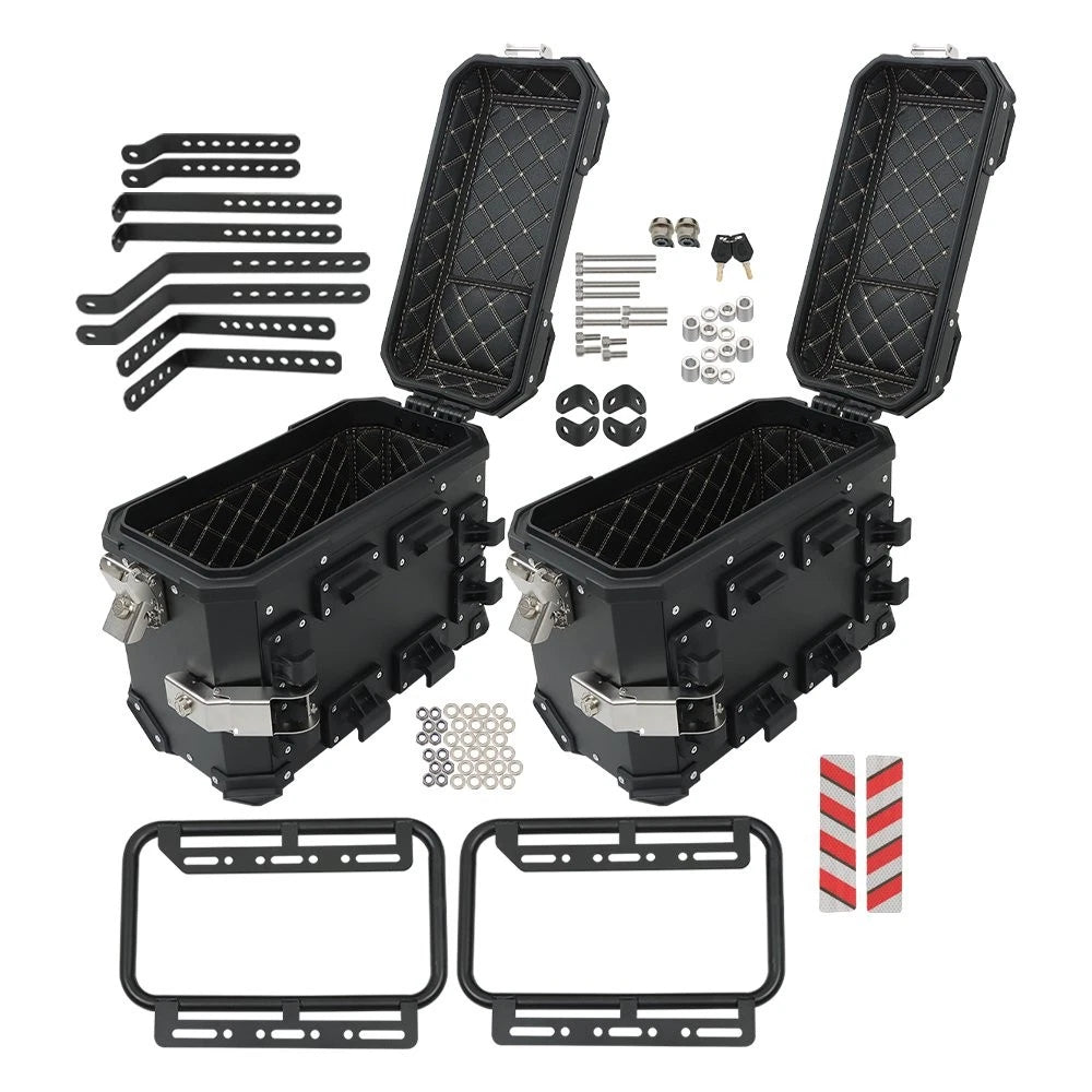Set of 2 Motorcycle Top Case Tail Box & Side Hard Saddlebag (45L & 36L)