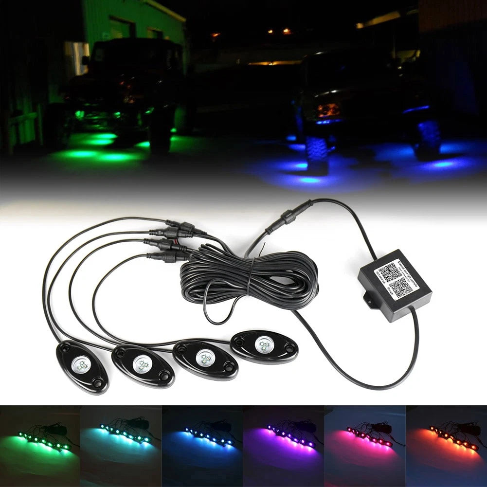 4X RGB LED Rock Lights for Offroad Vehicles (Wireless, Music Flashing)