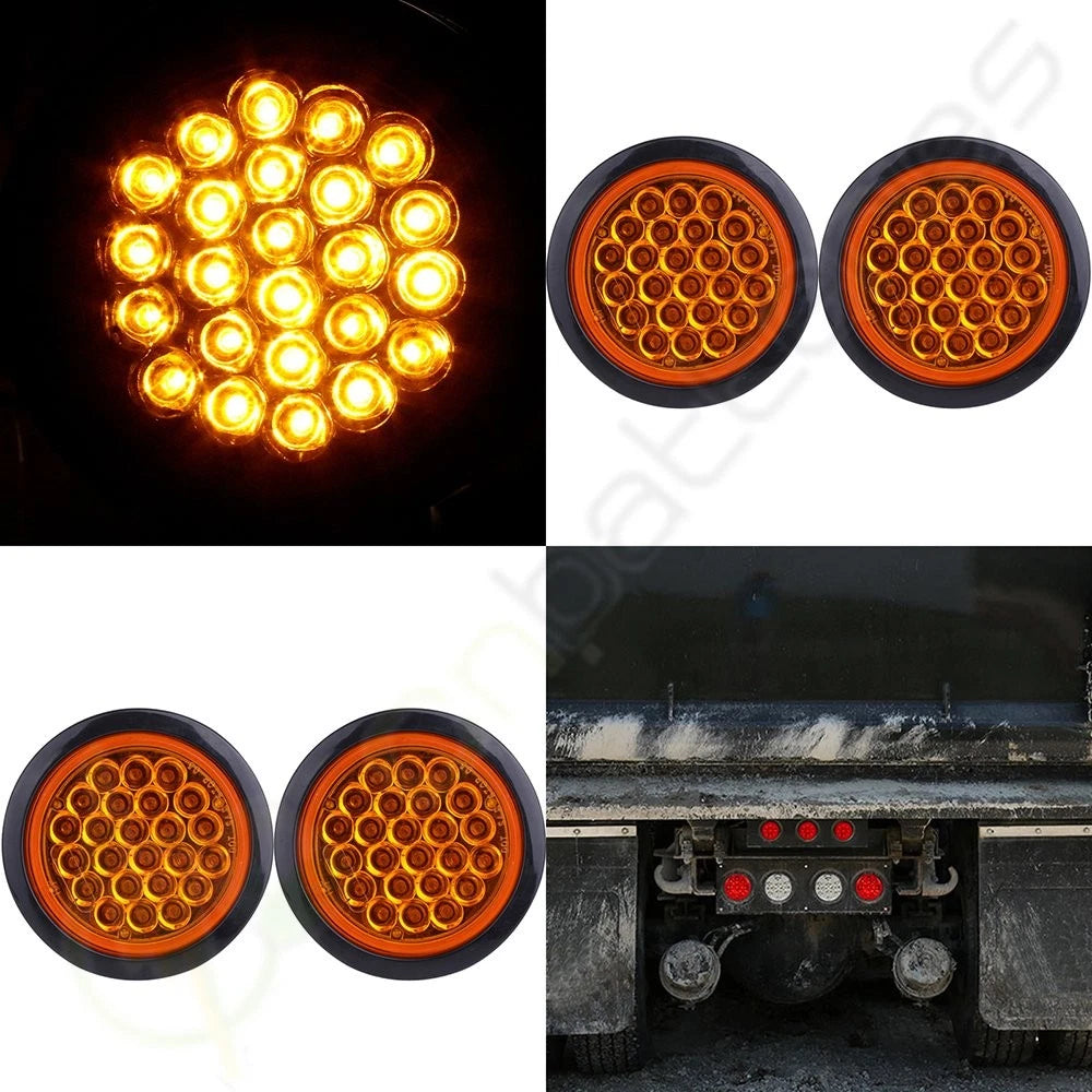 Set of 4 LED Side Marker Tail Lights for Trailer (24V, Round, Amber)