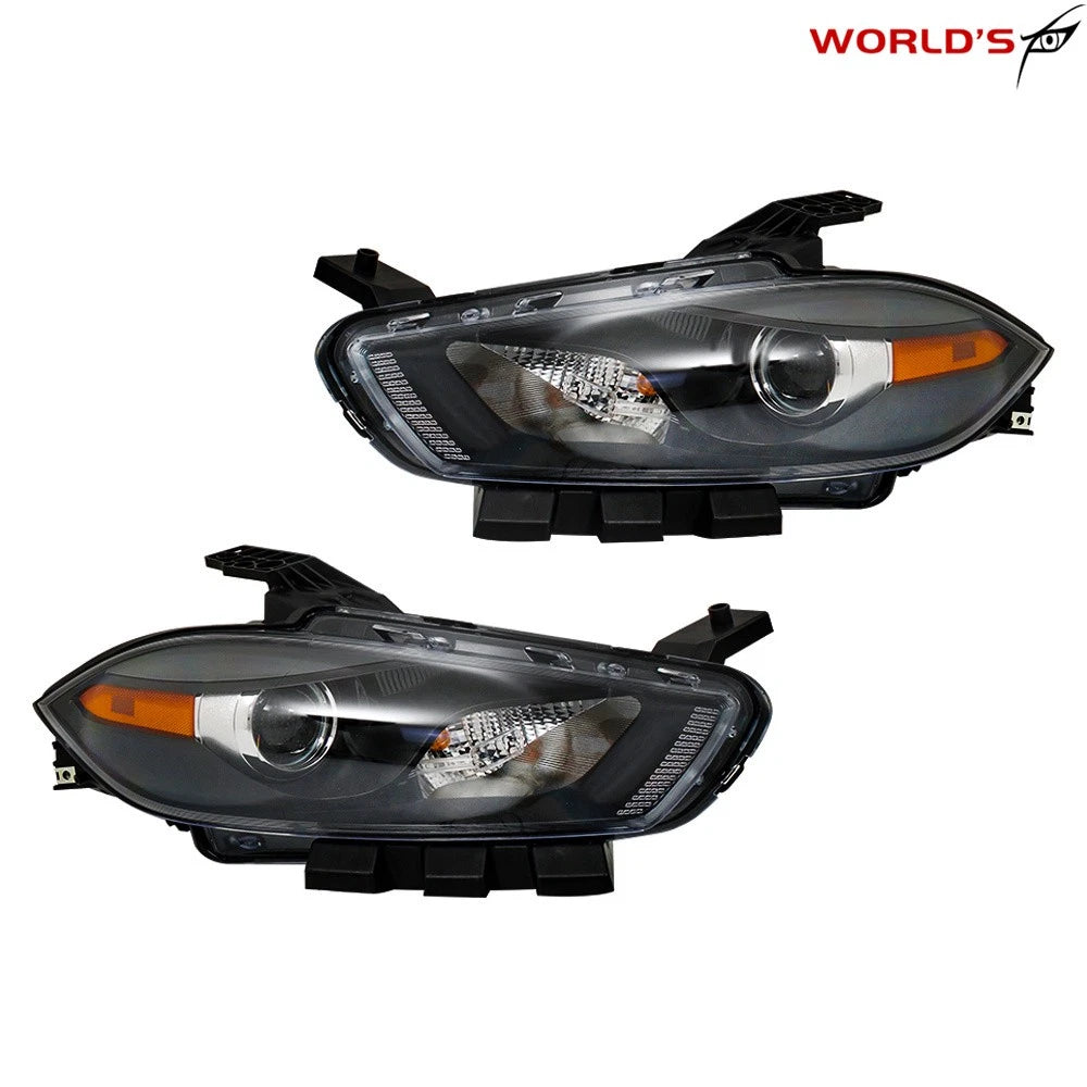 Set of 2 Headlights for Dodge Dart (2013–2016) Halogen Projector Black Housing