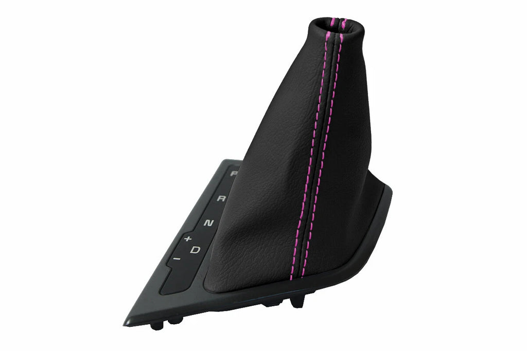 Leather Automatic Shift Boot Cover for Kia Optima (2011–2015) Black Pink Stitch
